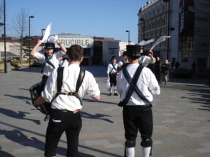 Five Rivers Morris dancing outside the Crucible in 2013 - the last time IVFDF was held in Sheffield